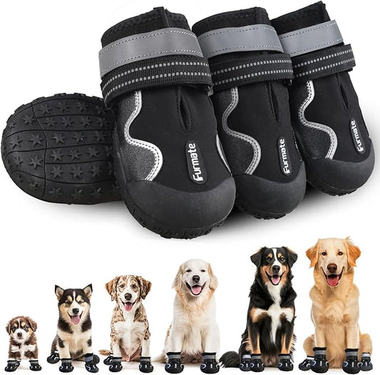 Dog Shoes for Large Small Medium Dogs,Dog Booties for Indoor Hardfloors Anti-Slip,Reflective Strip Waterproof Dog Boots & Paw Protectors for Outdoor Walking Hot Pavement,Winter Snow (Black-1)