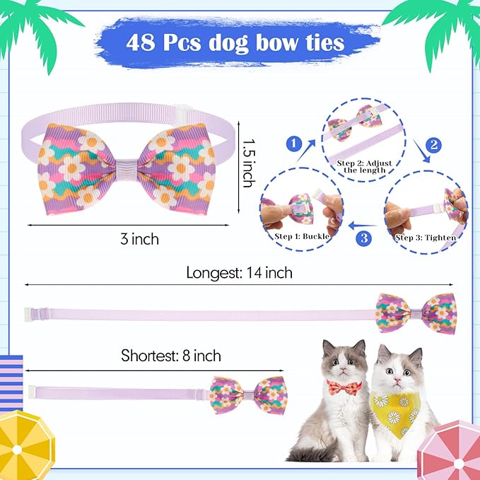 108 Pcs Summer Bulks Dog Bandanas Fruit Flower Adjustable Bow Ties for Dogs Cute Bowknot Christmas Triangle Scarf Kerchief for Large Small Medium Pet Cat Grooming Outfit