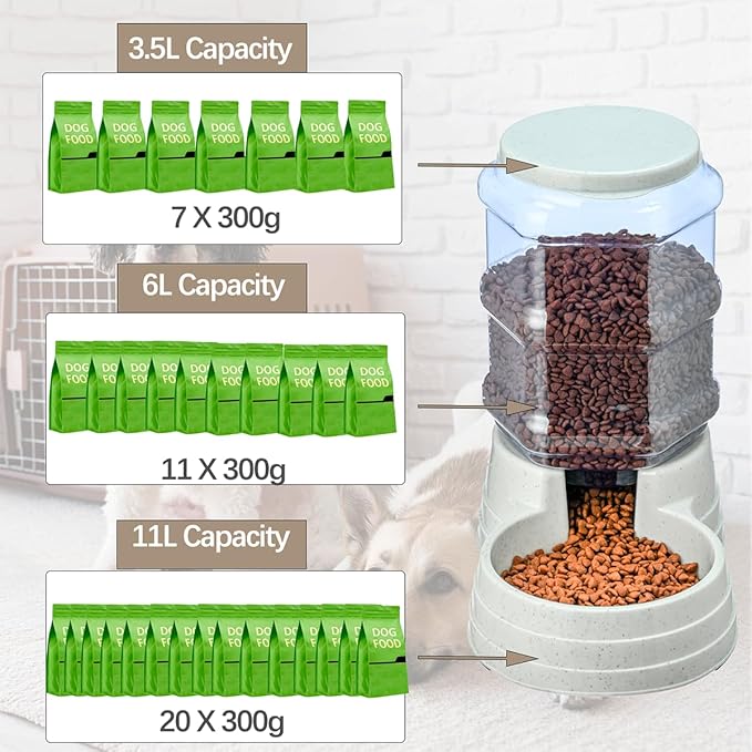 2 Pack 6L Automatic Gravity Pet Feeder and Water Dispenser Set, Large Capacity Automatic Dog Feeder and Dog Water Dispenser for Small Medium Dog Pets Puppy Kitten
