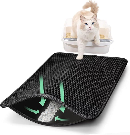 28"x48" Cat Litter Mat, EVA & Fabric Double Layer Design Waterproof Bottom Cat Litter Mat,Anti-slip Litter Box Mat,Easy To Catch Pet Litter,Easier To Clean,Washable,Soft on Paws,Large Capacity,Brown