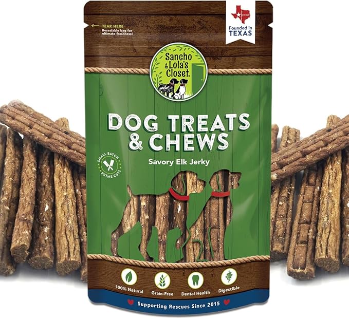 100% Natural Elk Jerky Dog Treats by Sancho and Lola’s (12 Pack) Packed with Lean Protein for a Healthy Snack - Made in The USA
