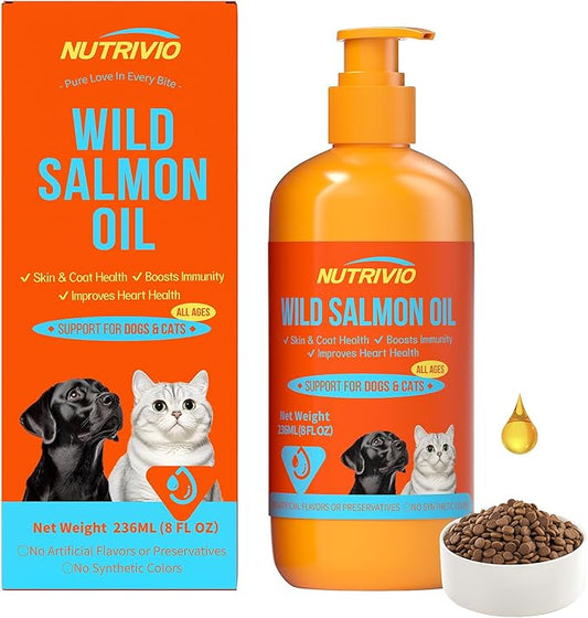 Wild Alaska Salmon Oil for Dogs & Cats Fish Oil Omega 3 Supplements with EPA & DHA for Skin & Coat, Immune, Brain, Joint and Heart Health, Dog & Cat Fish Oil Supplements 236ml（8fl oz）