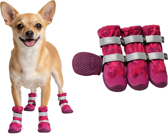 Spark Paws Dog Shoes, Waterproof Dog Boots for Medium to Large Dogs, Non Slip, Breathable Dog Booties and Paw Protectors - 4PCS Doggie Hiking Boots with Reflective Straps, Pink Camo, Size 2
