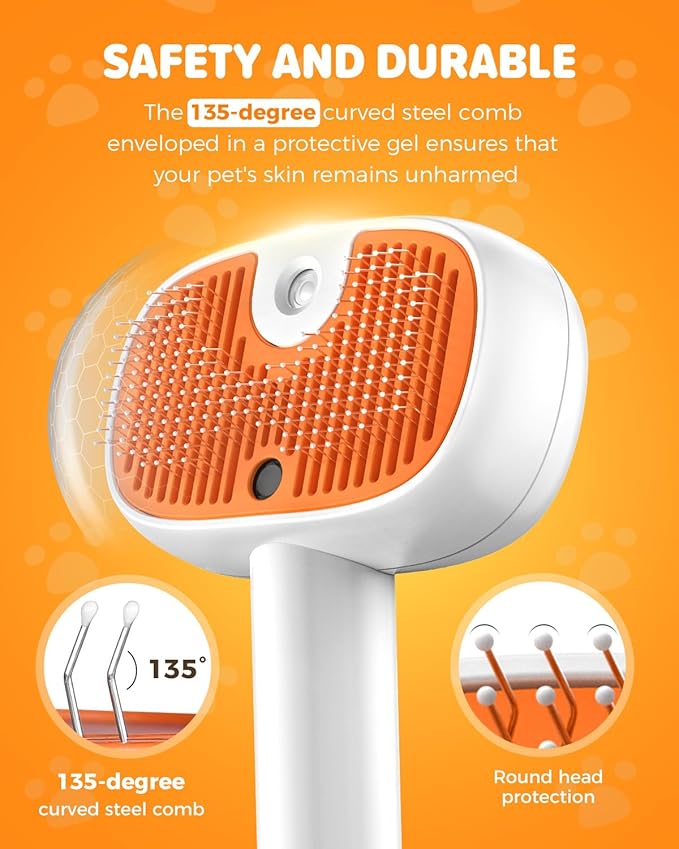 Pet Steam Brush for Dog &Cat, 3-in-1 Self-Cleaning Dog Brush Pet Spray Hair Removal Comb, 2 Spray Modes Rechargeable Deshedding Dog Steam Spray Hair Brush for Shedding Massaging Cleaning (White)