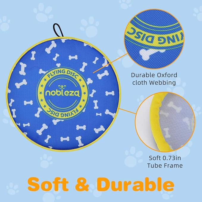 Nobleza 2 Pack Dog Flying Disc, Floatable Dog Disc Toy for Long-Distance Flies and Floats, Lightweight Soft Flying Discs Toy for Medium Large Dogs to Fetch & Catch, Blue & Yellow