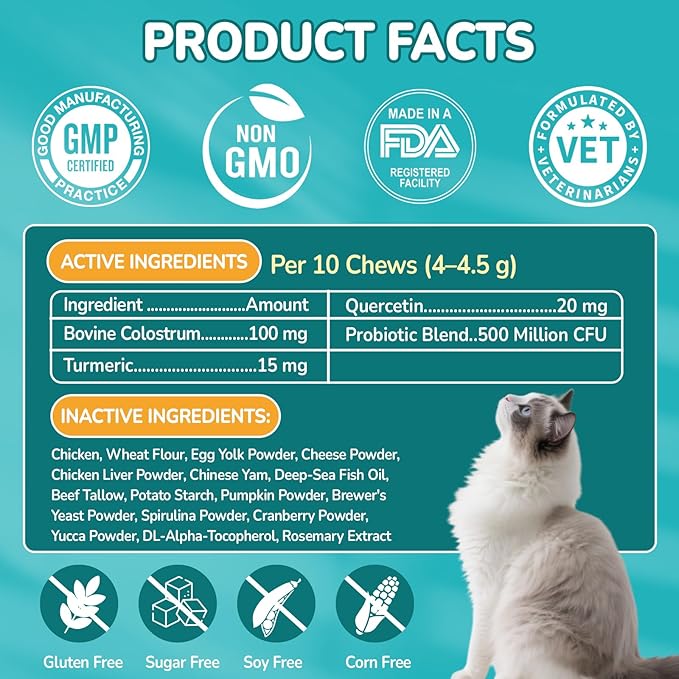 Cat Allergy Relief for Cats, 500 Crunchy & Creamy Anti-Itch and Immunity Chews for Itchy Skin, Paws, Eyes, Ears| Stop Licking & Scratching, Supports Seasonal Itching, Chicken Flavor