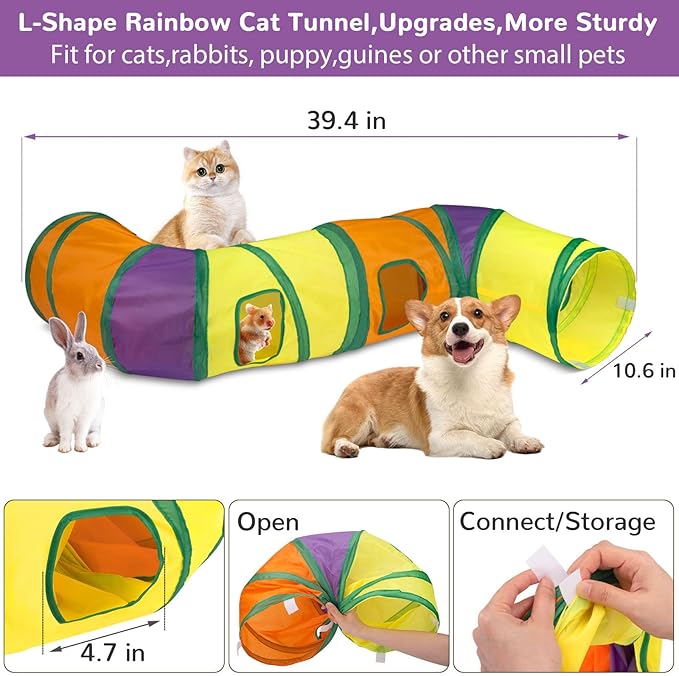 Retro Shaw Cat Toys Kitten Toys, Cat Tunnels Toy for Indoor Cats Kitty, Interactive Cat Tube Tent Feather Wand Teaser Bell Fuzzy Ball Springs Mouse (33 Pcs Large Cat Tunnel Toys Set)