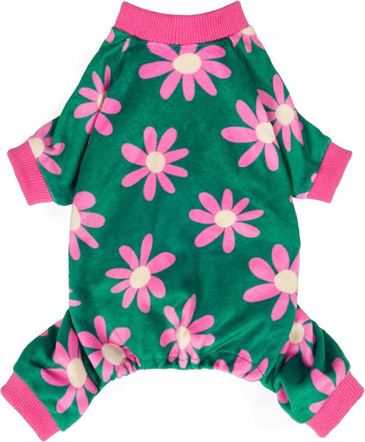 Fitwarm Flower Fleece Dog Pajamas, Warm Winter Dog Clothes for Small Dogs Girl, Cozy Pet Onesie with Feet, Dark Green, XL