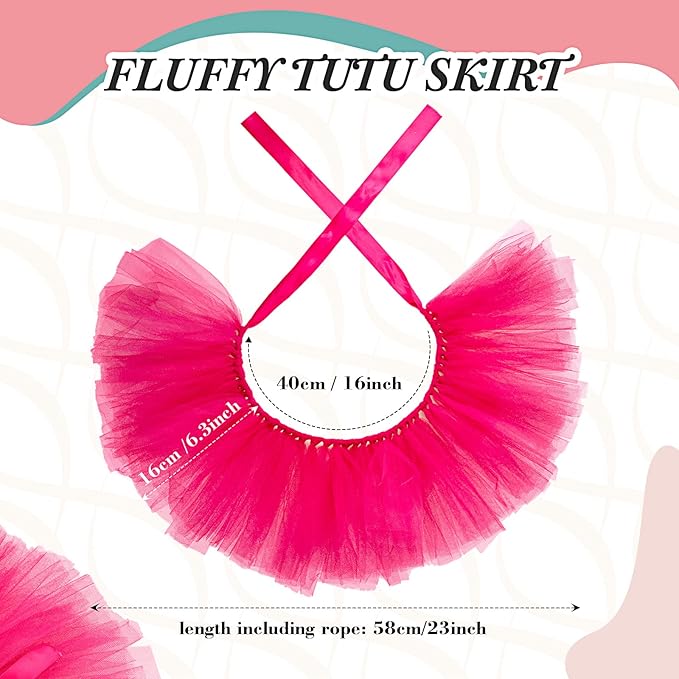 2 Pcs Dog Crown Headband Dog Tutu Dress Set Crystal Rhinestone Tiara Crown Tutu Skirt Pet Dress Costume for Puppy Birthday Party Wedding Photo Prop Costume(X-Large,Rose Red)