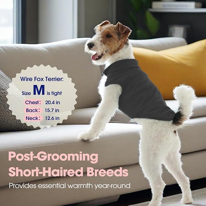 FUAMEY Dog Fleece Vest for Medium Dogs,Warm Stretchy Dog Sweatshirts Pullover with Leash Hole Dogs Sweater Soft Pet Turtleneck Cozy Pet Vest Lightweight Sleeveless Grey M