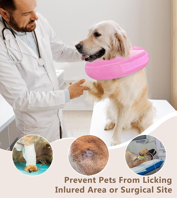 Inflatable Dog Cone Collar, Cone for Dogs to Stop Licking, Donut Collar After Surgery, Soft Dog Cone Alternative, Cones Collar for Small Medium Large Dogs (Pink, XL (Neck 18"-23"))