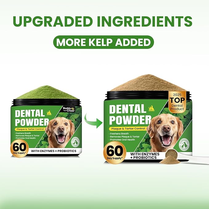 Dog Teeth Cleaning Powder, Dog Dental Powder and Cats Breath Freshener, Plaque Off Pet Tooth Cleaning lab co, Bad Breath & Tartar Remover for Dogs, Dog Teeth Cleaning with Enzymes- 60-Day Supply -Mint