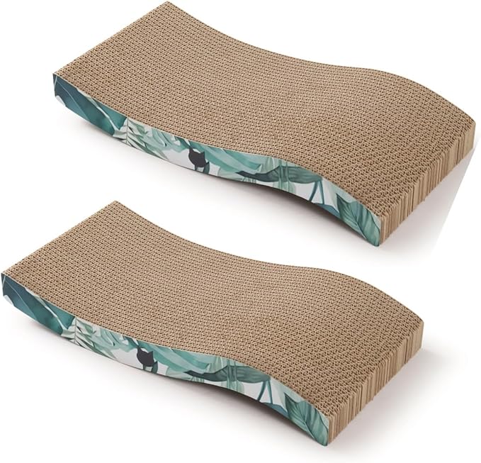 Reversible Wave Cat Scratcher for Indoor Cats - Cat Scratching Board, Horizontal Cat Scratch Pad Lounger with Reversible Usability and Extra Comfort for Lounge(2Pack, Go Green)