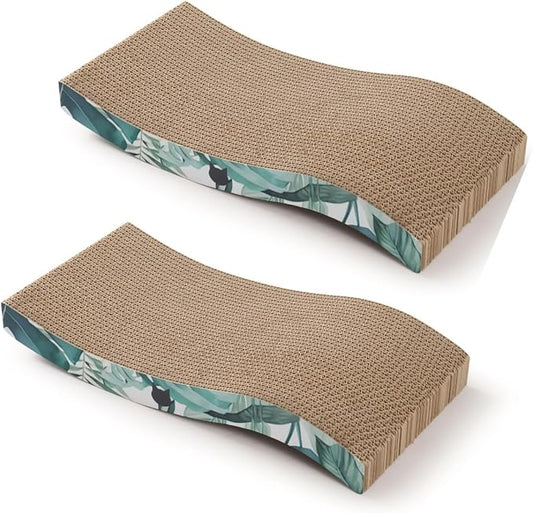 Reversible Wave Cat Scratcher for Indoor Cats - Cat Scratching Board, Horizontal Cat Scratch Pad Lounger with Reversible Usability and Extra Comfort for Lounge(2Pack, Go Green)