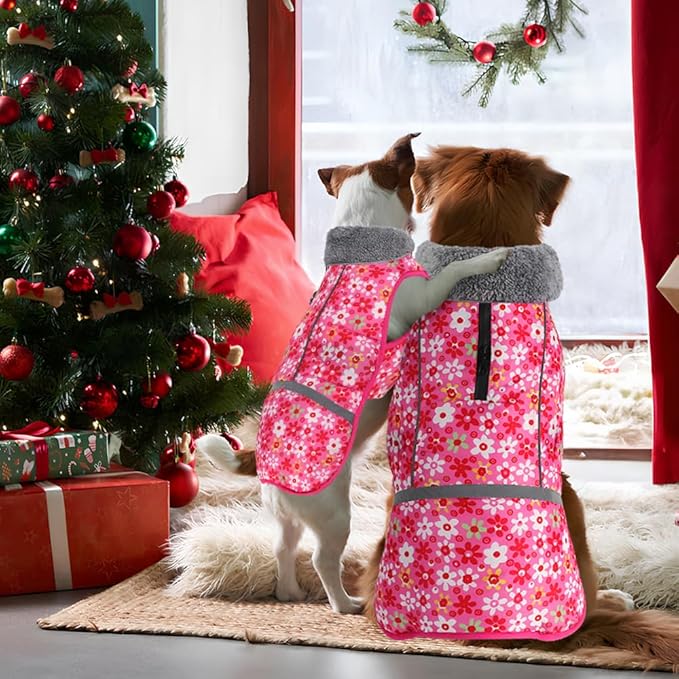 Doglay Dog Coat, Waterproof Dog Jacket Pet Winter Coat for Cold Weather with Thicken Furry Collar, Reflective Puppy Winter Jacket Warm Fleece Lining for Small Medium Large Pets