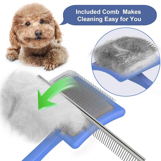 Wouble Slicker Brush for Dogs,Large Doodles Dog Brush for Grooming Poodles, Goldendoodles and Labradoodles,Easy to Remove Tangles, Mats and Fluff- Blue