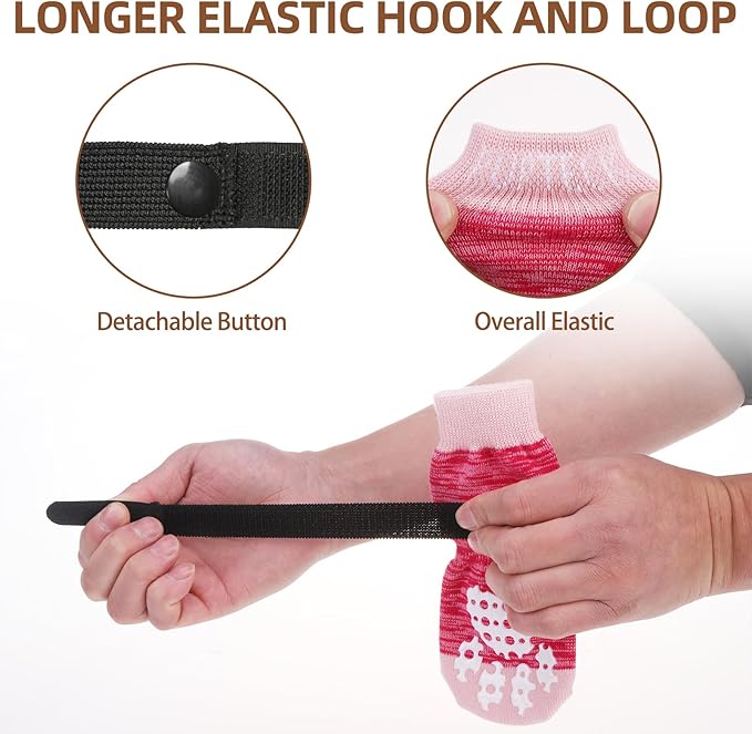 PUPTECK Anti-Slip Dog Socks with Double Sides Grips for Small Medium Large Dogs Hardwood Floors Prevents Licking, Dog Shoes for Hot Pavement Traction Control for Senior Dogs, Fuschia, L