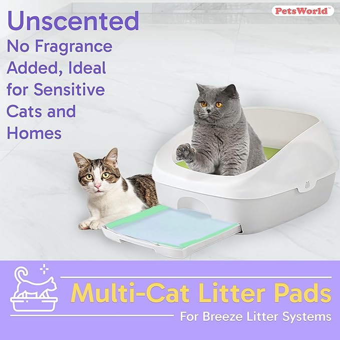 PETSWORLD Multi Cat Pad Refills for Cats Breeze Litter System, Ultra-Absorbent, Quick Dry - (1200 Count, Unscented)