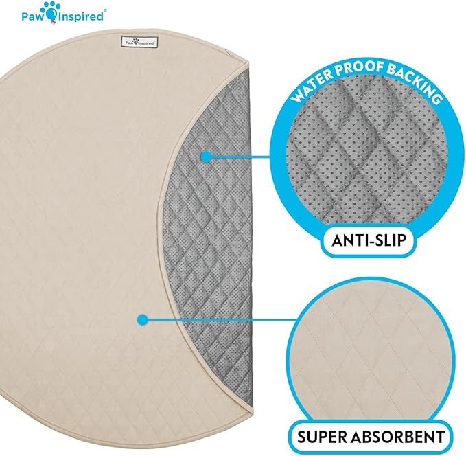 Paw Inspired 48 Inch Round Playpen Mat, Super Absorbent Fleece Cage Liner with Non-Slip Bottom, Waterproof Pet Play Pen Pad for Dogs, Rabbits, Guinea Pigs, Hamsters, Small Animals (Tan)
