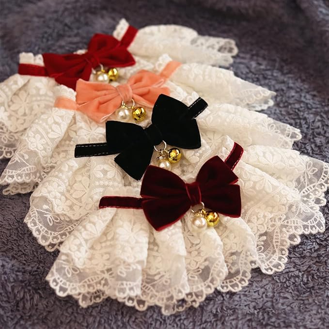 Pet Lace Bib Collar with Bow, Decorative Scarf for Dogs and Cats, Small Size, Comfortable Wear