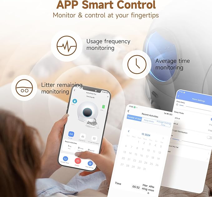 Upgraded Self Cleaning Litter Box, KungFuPet S2 Automatic Cat Litter Box Self Cleaning for Multi Cats, Extra Large Automatic Litter with Safety Protection, Odor Removal, APP Control Robot Cat Box