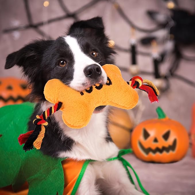 PUPTECK Halloween Dog Squeaky Chew Toys - 3 PCS Funny Pumpkin Plush Stuffed Toys for Puppy Pet Tugging Playing