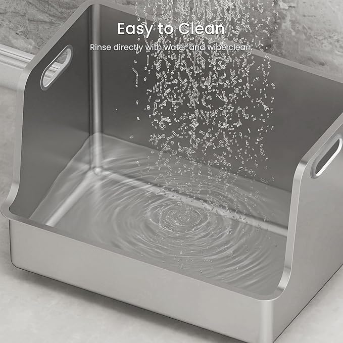 One-Piece Stainless Steel Cat Litter Box, 14.5" High-Sided Metal Litter Pan with Extra Wide Entry, Rust-Proof, Easy to Clean, No Odor, with Wheels & Handles, Perfect for Large or Multi-Cat Homes