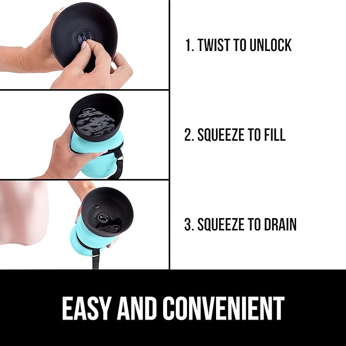 GORILLA GRIP Dog Water Bottle, Portable Water Bowl Dispenser for Dogs, 12 oz Leak Proof Pet Travel Squeeze Bottles, Food Grade Silicone, Puppy Essentials, Hiking Camping Trip Accessories, Turquoise