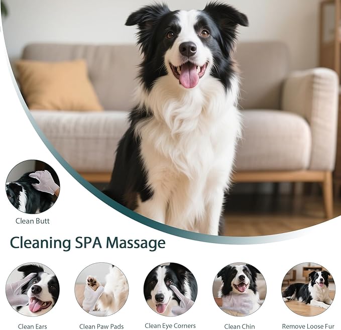 WLP 72 PCS Pet Cleaning and Deodorizing Glove Wipes for Dogs & Cats Hypoallergenic Pet Cleaning and Hydrating Glove Bath Wipes Enriched with Aloe & Jojoba Oil Individually Wrapped