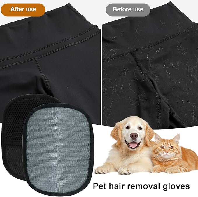Pet Hair Removal Glove, 2-Pack, Reusable Grooming Brush for Cats & Dogs, Electrostatic Hair Remover for Furniture, Carpet, Car