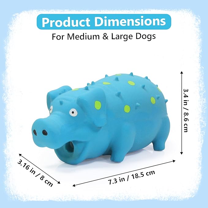 Squeaky Pig Dog Toy That Oinks, Latex Pig 7.3 in Grunting Dog Toys, Durable Dog Chewing Toys for Small Medium Large Dogs (Blue, 1 Pcs)