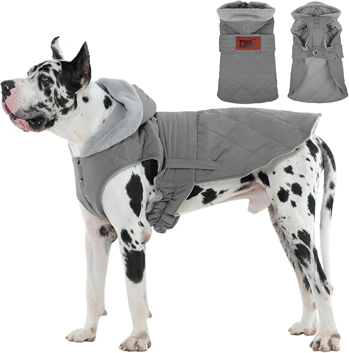 FUAMEY Dog Coats for Large Breed, Warm Winter Dogs Jacket with Soft Lining, Waterproof Pup Snowsuit Chilly Morning Walks, Sleeveless Puppy Vest with Harness Hole, Free to Move(Gray, 3XL)