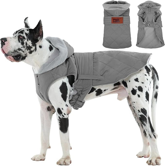 FUAMEY Dog Coats for Large Breed, Warm Winter Dogs Jacket with Soft Lining, Waterproof Pup Snowsuit Chilly Morning Walks, Sleeveless Puppy Vest with Harness Hole, Free to Move(Gray, 3XL)