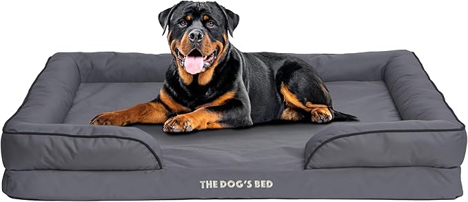 The Dog’s Bed, Orthopedic Standard Foam Waterproof Dog Bed with Standard Support, XXL Grey with Black Trim, Waterproof, Supportive Dog Bed with Replaceable Covers, Veterinary Approved