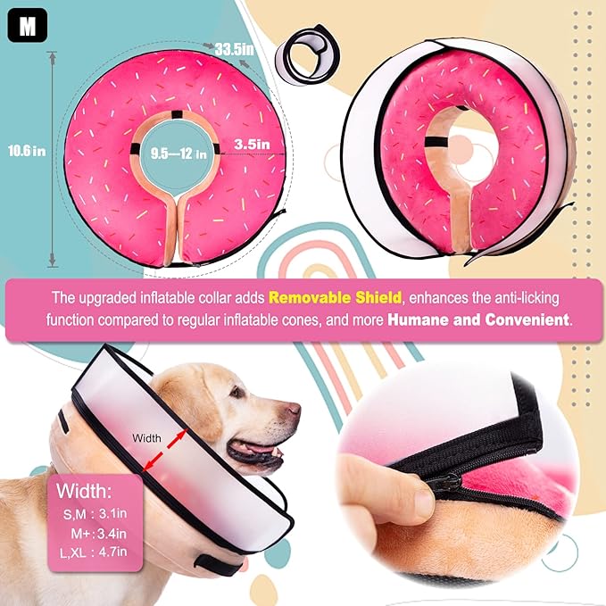 Inflatable Dog Cone Collar with Enhanced Anti-Licking, Soft Neck Donut for Dogs Cats, Recovery Pet Cone Collar After Surgery for Large Medium Small Dogs… (Donut Pink, Medium)