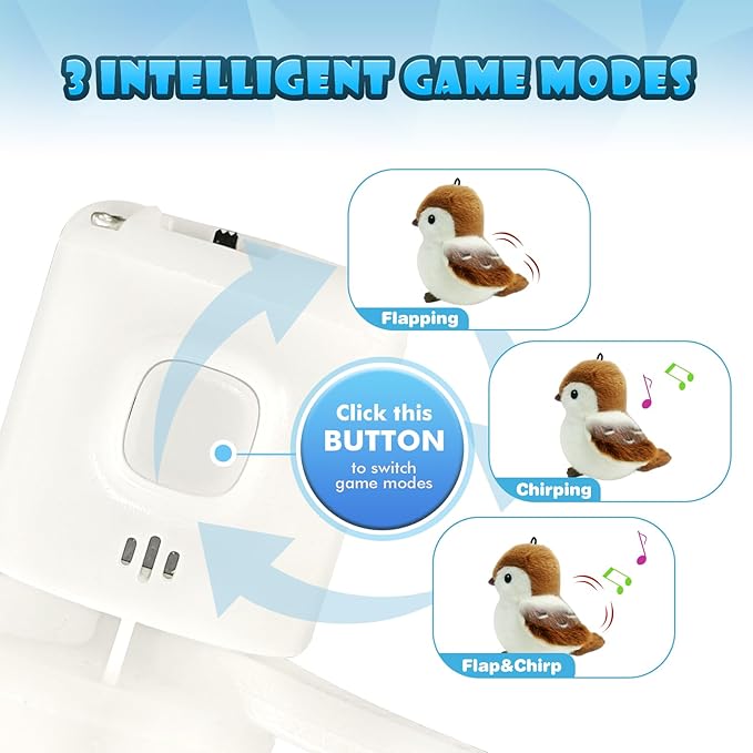 Cat Toys, Flapping Wings Sparrow, No Flying, Chirping Bird Interactive Catnip Toy for Kitten or Small Dogs, Touch Activated, Rechargeable, 3 Modes