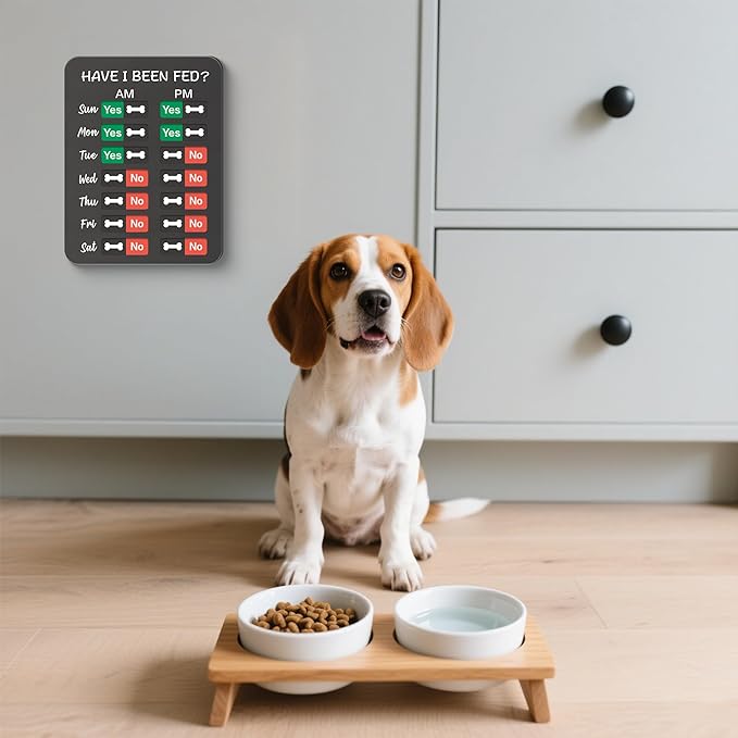 Dog Feeding Reminder, Dog Fed Sign-Daily Am/Pm Chart Slider Sign for Pet Fed and Pill Reminder, Easy to Use On Fridge Or Wall with Adhesive and Magnet,Pet Supplies