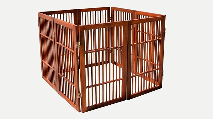 Pet Dog Gate Strong and Durable Freestanding Folding Acacia Hardwood Portable Wooden Fence Indoors or Outdoors by Urnporium (Brown Pet Gate, 8 Panel 30" Tall)