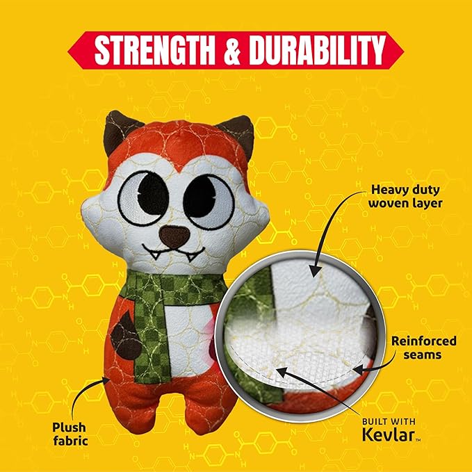 Bite Force -Durable & Strong Dog Toy Fox with Squeaker, Kevlar-Reinforced for Aggressive Chewers for Small Medium Large Dogs - Green.
