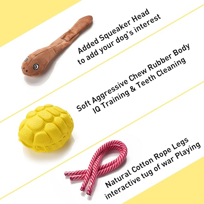 Multifunctional Rubber Dog Chew Toy for Middle, Large Dogs - Food Dispensing Puzzle Toy, Aggressive Chewer, Yellow