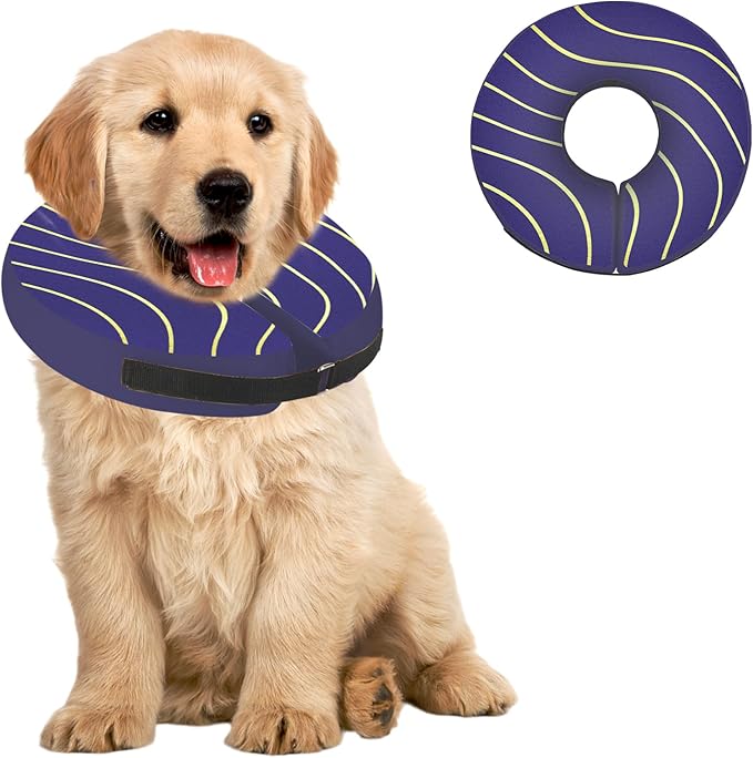 Adjustable Inflatable Dog Cone Collar for Surgery Recovery, Soft Cone for Dogs & Cats, Portable & Washable Dog Donut Collar, Large Cat Cone E Collar (Indigo M)