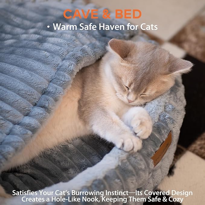 CHEERPALS Cat Bed Cave for Indoor Cats, Washable Round Cat Bed Soft Fluffy Pet Bed for Kitty, Puppy and Small Dog(Dark Blue)