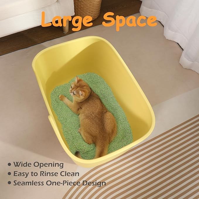SpaceTime Extra Large Litter Box with High Sides & Low Entry,XL Anti-Splashing Kitty Litter Pan,Jumbo Multi Cat Litter Box,Tool-Free Assembly,Easy to Clean (White)