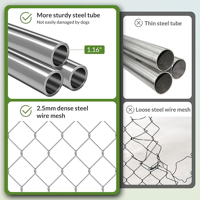 Rovibek 10x10 Ft Dog Kennel Outside, Outdoor Dog Kennel with Roof, Dog Kennels Outdoor with Steel Rotating Feeder Bowls, Outside Kennel for Large Dogs