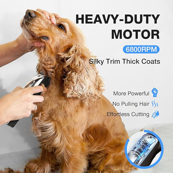 Dog Clippers for Grooming for Thick Heavy Coats, Professional Low Noise Dog Grooming Clippers Supplies Kit Rechargeable Stainless Steel Hair Trimmer with Ceramic Blade for Dogs Cats Pet