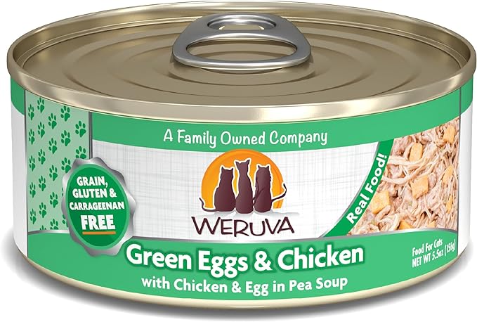 Weruva Classic Cat Food, Green Eggs & Chicken with Chicken Breast & Egg in Pea Soup, 5.5oz Can (Pack of 24)