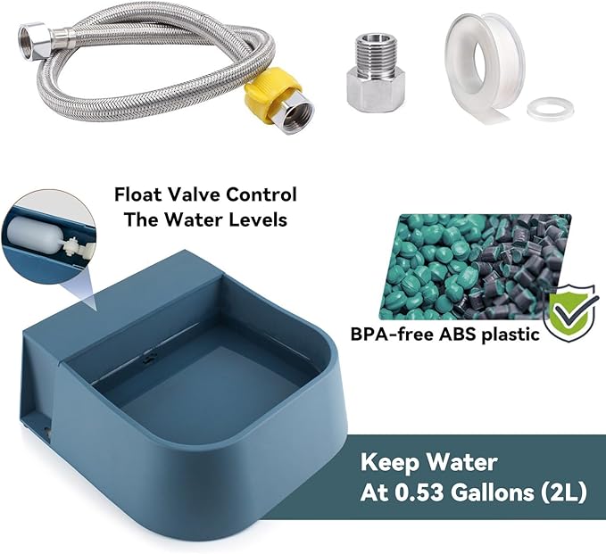 Enjoying Automatic Water Dispenser for Dogs Cats, Automatic Chicken Waterer with 3/4'' Anti-Bite Metal Hose and Float Valve, Outdoor Dog Water Bowl
