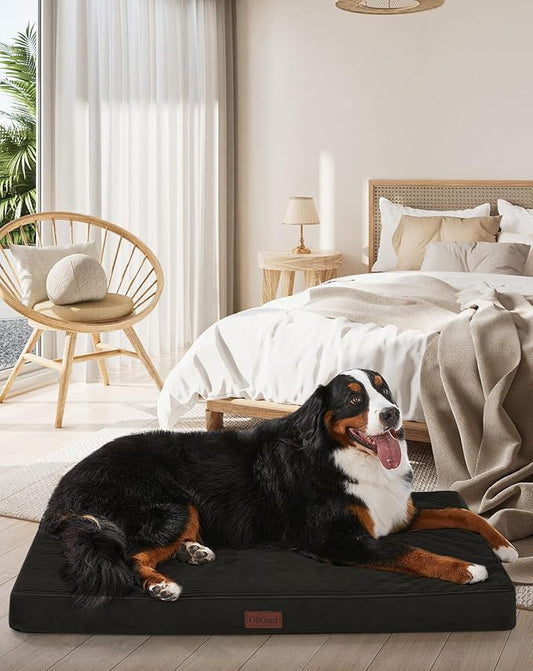 OhGeni Orthopedic Waterproof & Machine Washable Dog Bed for Extra Large Pets, Suitable for Crates, Cat Mat with 25D Egg Crate Foam, Non-Slip Bottom & Removable Cover, 47 Inches(Black)