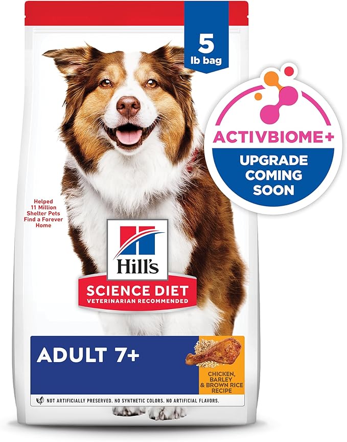 Hill's Science Diet Adult 7+, Senior Adult 7+ Premium Nutrition, Dry Dog Food, Chicken, Brown Rice, & Barley, 5 lb Bag