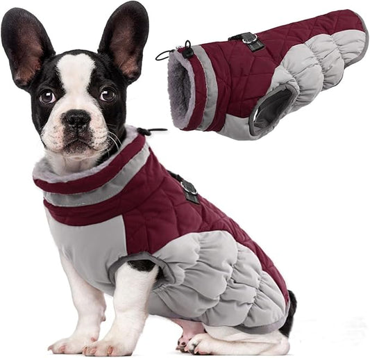 Lelepet Dog Coat Warm Dog Winter Coat Waterproof Dogs Jacket with Harness Built in Reflective Pet Fleece Vest Zip-Up Cold Weather Coats for Dogs Turtleneck & Windproof Coats Chihuahua Wine Red XS
